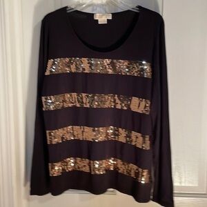 Michael Kors size M black and sequin gold top